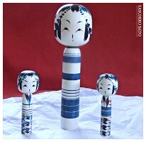 Sato Yasuhiro (佐藤康広) Aizome (Indigo) Kokeshi YOB 1976 Master Sato Masahiro y.1938 he bagan making Kokeshi in Jan/2010