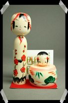 Japanese Set Unsigned Traditional Kokeshi Doll and Ejiko Doll