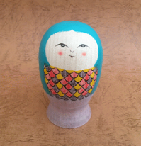 Sato, Hideyuki (佐藤英之) YOB 1977 Master, Father Sato Seiko. This is a transitional kokeshi themed after a Yokai, Amabie