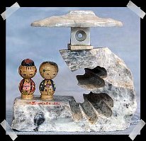 Tōrō (灯籠 ) lamp with two mini Kokeshi