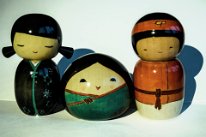 Katagami Kokeshi in the Aniko Collection Atami (Beautiful sky), Eiri (Crystall) and Haru (Sunshine). Photo provided by Aniko