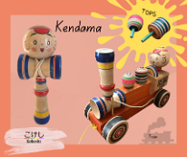 Kokeshi Toys: Tsuta Family Kendama, Tops and Train (Yajiro)