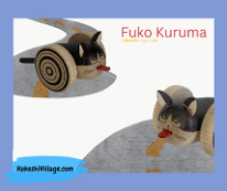 Kokeshi Toys: Imaginative Play Fuku Kuruma Neko (cat) on wheels